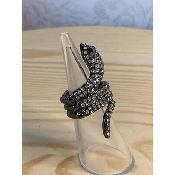 Snake Design Silver Tone Crystal Pave Adjustable Statement Ring - Picture 2 of 4
